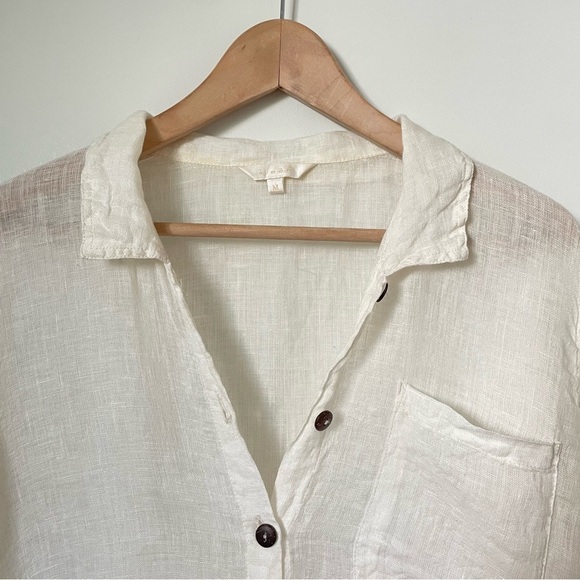 Kleen 100% Linen Button Down Tunic Long Sleeve Top Cream Lagenlook Size Medium - Picture 4 of 9